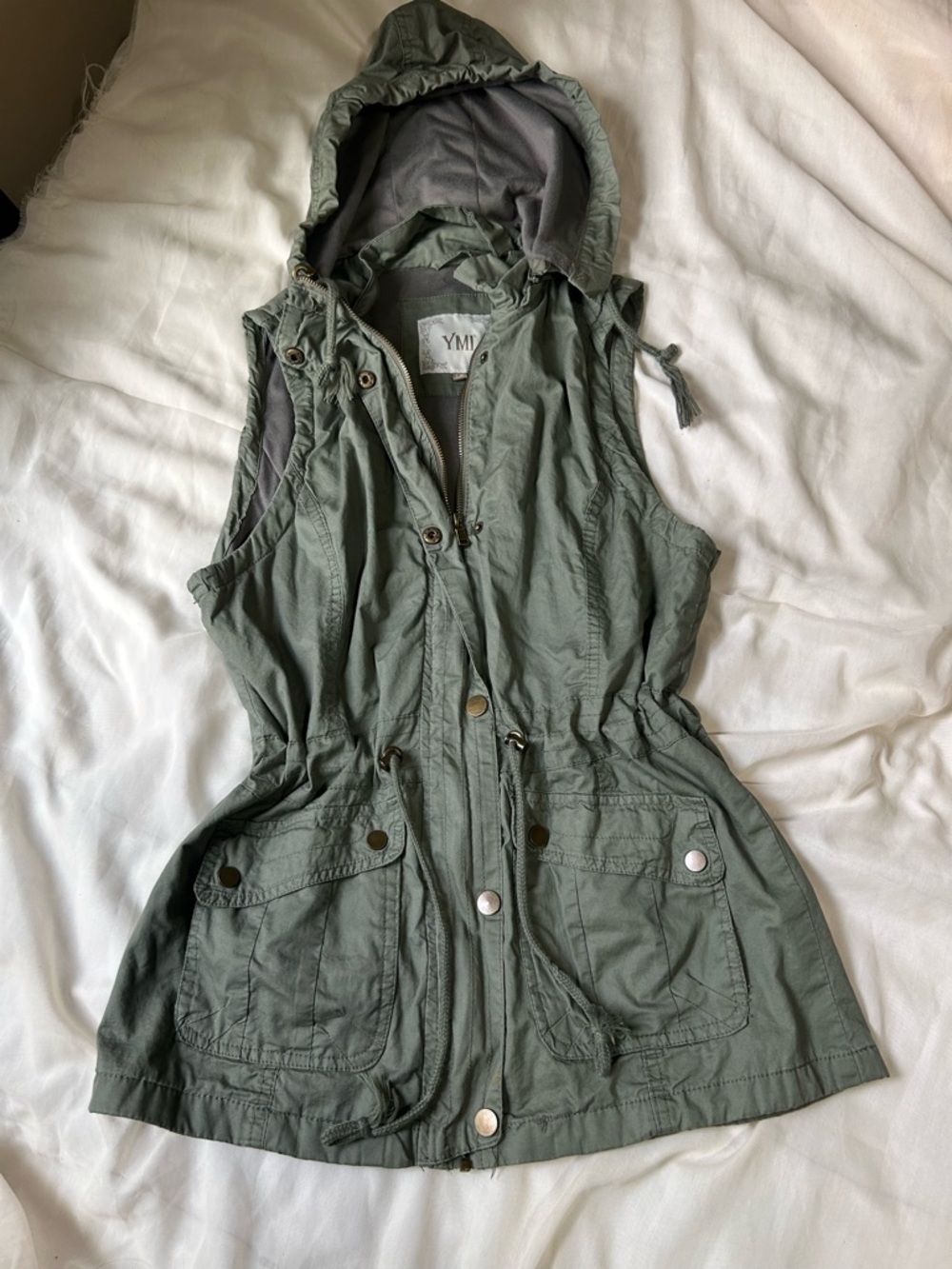 YMI Outdoor Olive Green Large Sleeveless Utility Gorpcore 2000s Jacket Vest EUC